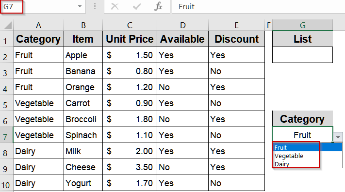 Dependent Dropdown List Using IF Function