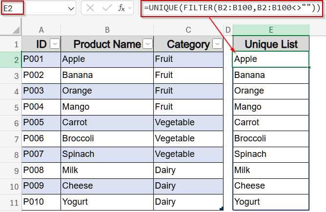 Auto-Update List Using the Spill Range in Modern Excel