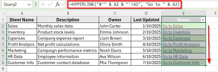 Using Power Query to Create Dynamic Table Of Content fo Tabs in Excel