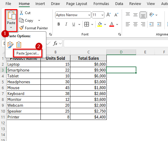 Using Paste Special to Link Specific Word Content into Excel