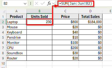Using the 3D Reference to Summarize the Same Cell Across Sheets