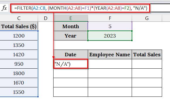 Using the FILTER Function to Filter Dates by Month and Year