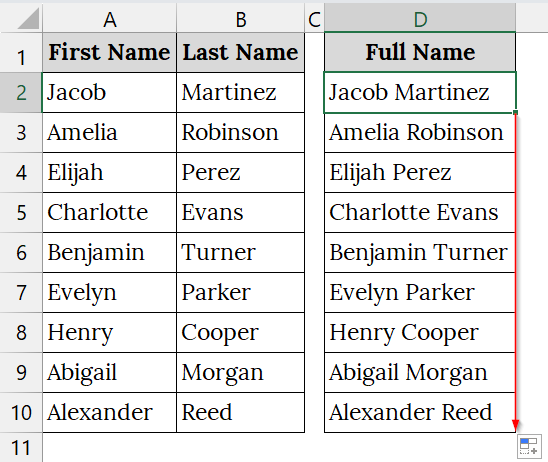 Using the TEXTJOIN Function to Merge Two Columns with a Space