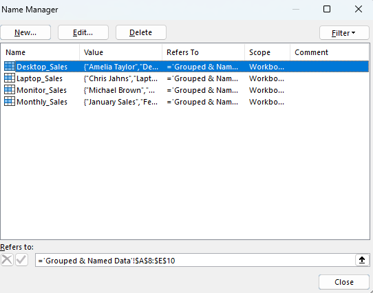 Assigning Group Names with Name Manager