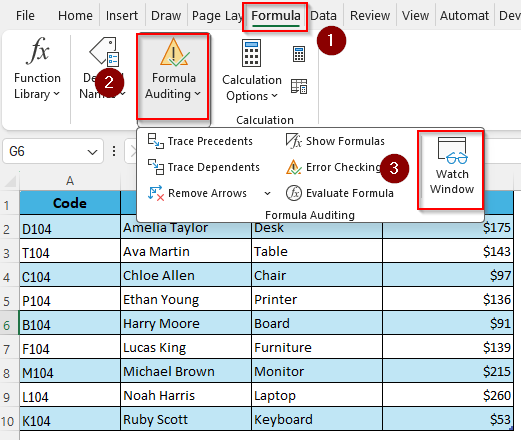 Create a Watch Window with Table Data
