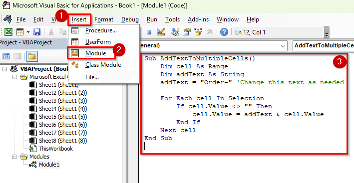 Add Text to Multiple Cells Using VBA