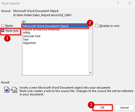 Using Paste Special to Link Specific Word Content into Excel