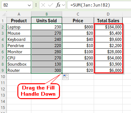 Using the 3D Reference to Summarize the Same Cell Across Sheets