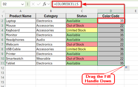 Count Colored Cells Using GET.CELL Function via Named Range