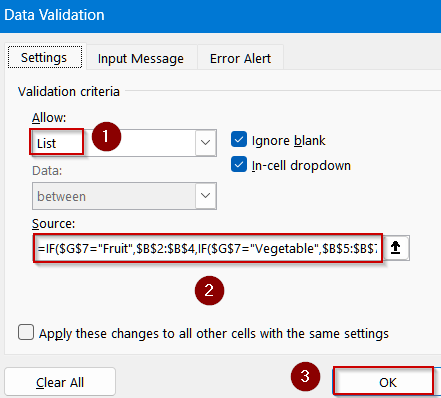 Dependent Dropdown List Using IF Function