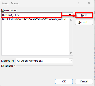 Use of Buttons to Create Table of Contents for Tabs