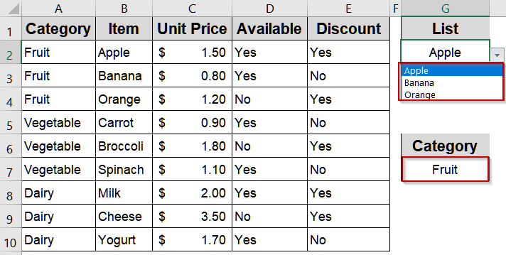 Dependent Dropdown List Using IF Function