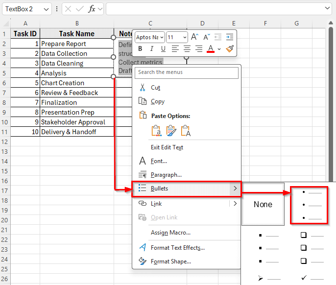 Using Text Boxes or SmartArt to Create Bulleted Lists