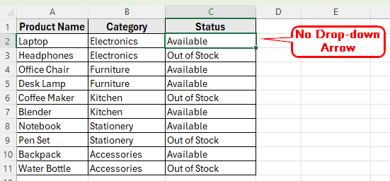 Apply VBA to Remove Drop-Down Arrows in Excel