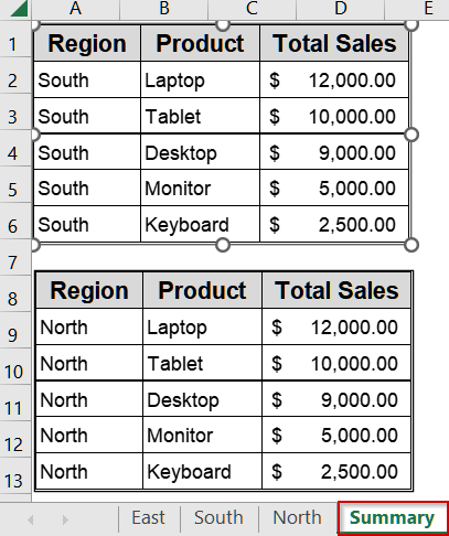 Consolidate Multiple Sheets on One Page Using the Camera Tool
