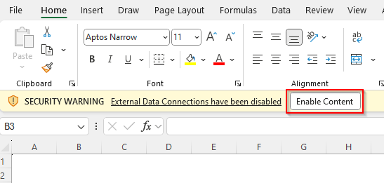 Remove External Content Restrictions from Security Settings