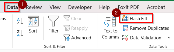 Using the Flash Fill Tool to Merge Two Columns with a Space