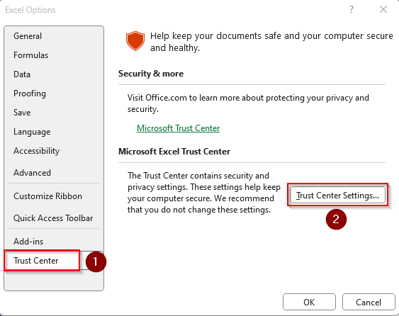 Remove External Content Restrictions from Security Settings