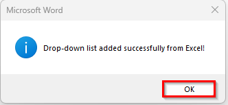 Importing an Excel List into a Word Drop-Down Using VBA