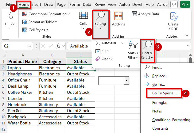 Using Go To Special to Remove Hidden Drop-Down Objects