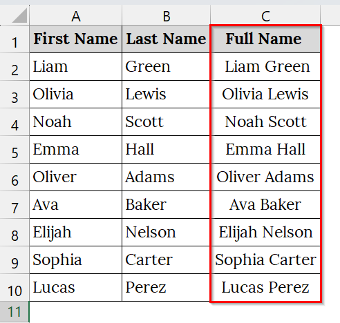 Using the Flash Fill Tool to Merge Two Columns with a Space