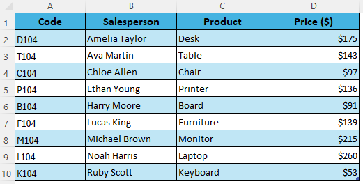 Move an Excel Table Using the Four-Sided Arrow on the Table Border