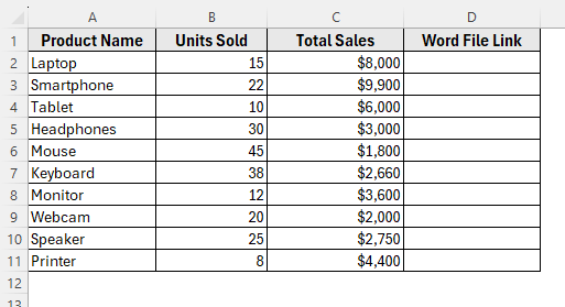 Create a Hyperlink to a Word Document in Excel