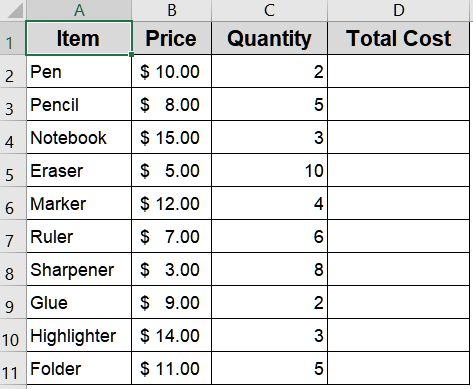 Basic Calculation with Multiple Relative References