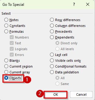 Using Go To Special to Remove Hidden Drop-Down Objects