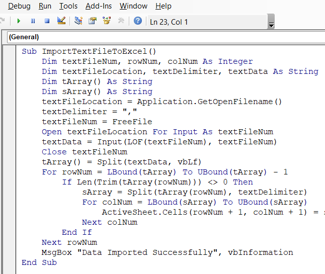 Import a Text File to Excel Using a File Selection Option