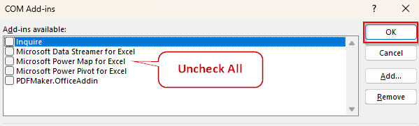 Disable Conflicting Add-Ins