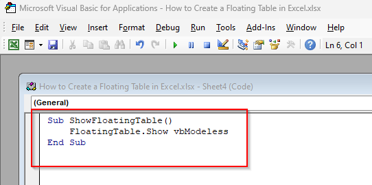 Create a Floating Table with VBA Macro