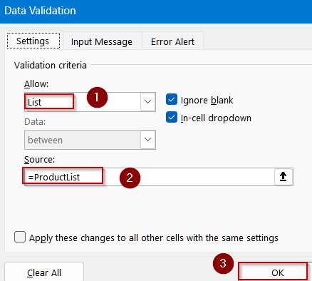 Use Named Ranges to Create a Drop-Down List Using Formulas tab