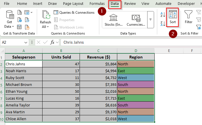 Applying the Sort by Color Feature to Group Similar Texts (Without Formula)