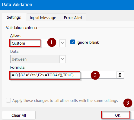 Apply Data Validation with IF Statement to Display Error Alert