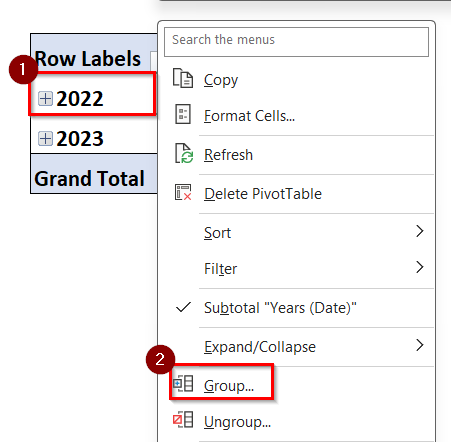 Using the PivotTable to Filter Dates by Month and Year