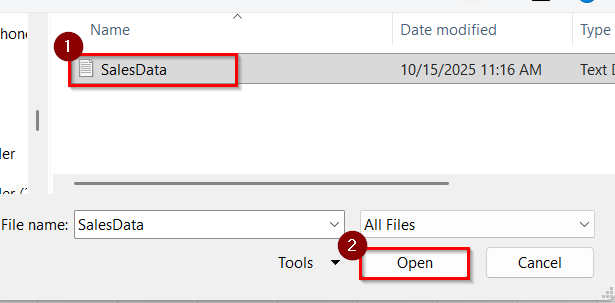 Import a Text File to Excel Using a File Selection Option
