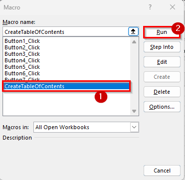 Applying Excel VBA Code to Create Table of Contents for Tabs