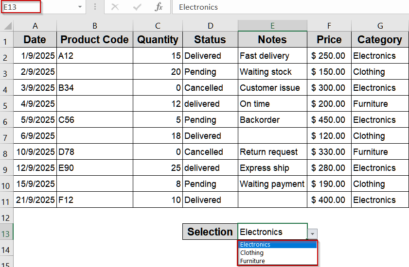 Use a Drop-Down Selection to Control Row Highlighting