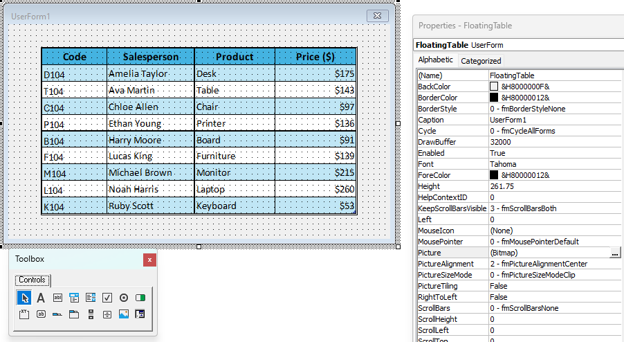 Create a Floating Table with VBA Macro