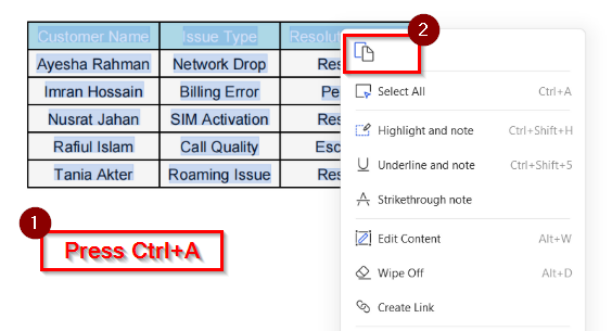 Applying the Copy and Paste Feature to Extract Data from Multiple PDFs
