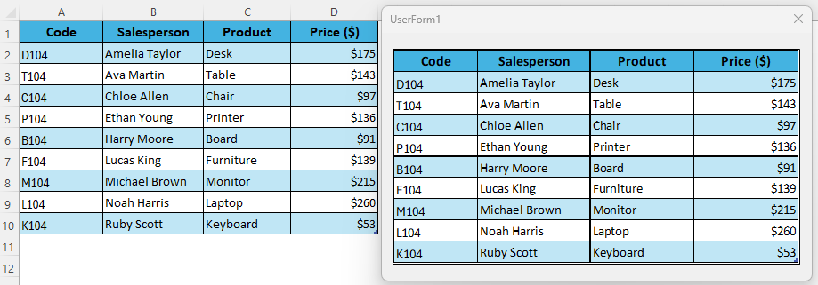 Create a Floating Table with VBA Macro