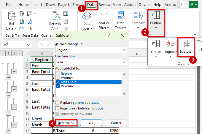 Creating Multi-Level Subtotals (Nested Subtotals) in Excel