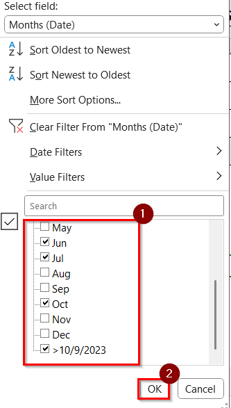 Using the PivotTable to Filter Dates by Month and Year