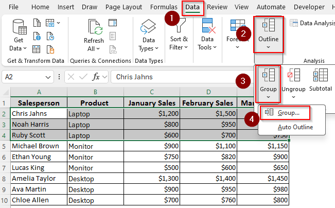 Create Groups and Assign Names Using the Name Box