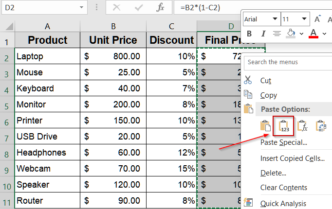 Converting Formula Results Using Copy and Paste Feature