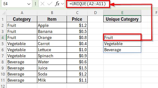 Create a Dynamic Drop-Down List Based on a Cell Value Using FILTER and UNIQUE