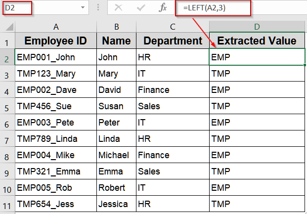 Extract the First Three Characters Using LEFT Function