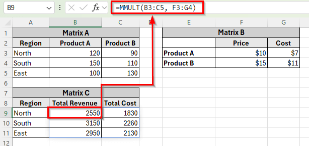 Using the MMULT Function for Matrix Multiplication in Excel