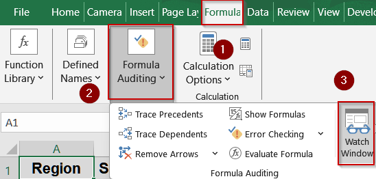 Opening the Excel Watch Window